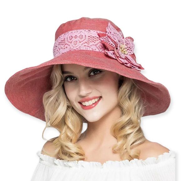 Pink Wide Brim Bucket Summer Sun Hat NEW